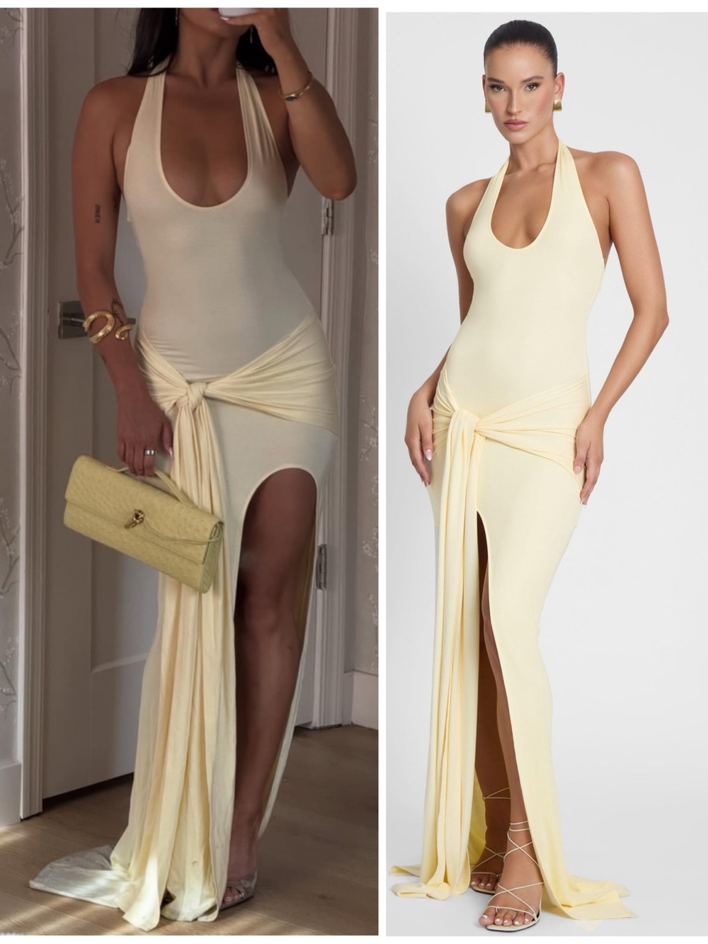 NWT Leau Heaven Halter Jersey Knot Long Maxi Dress Butter Yellow Women’s Small